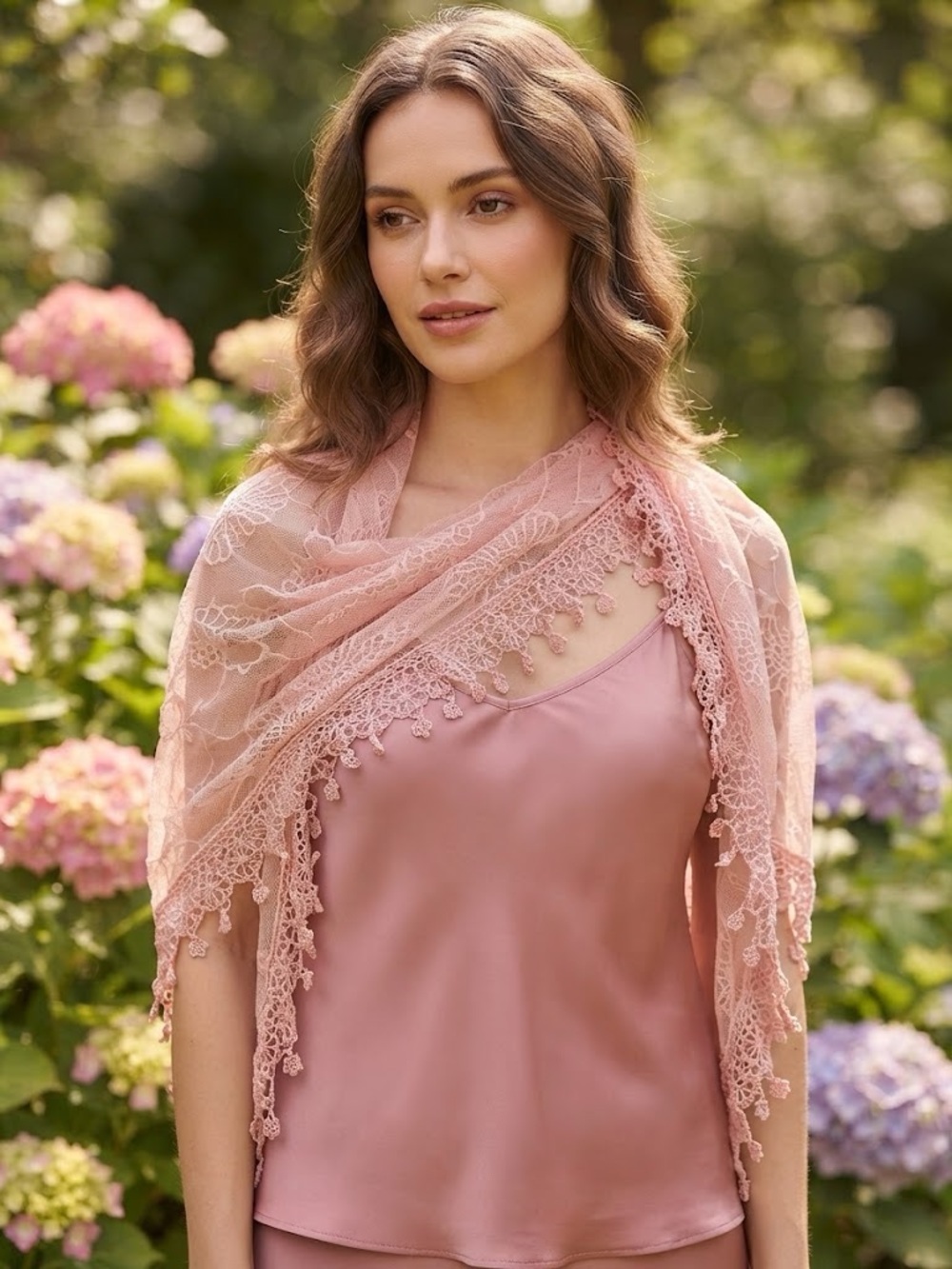 Soft Blush Pink Floral Lace Scarf
